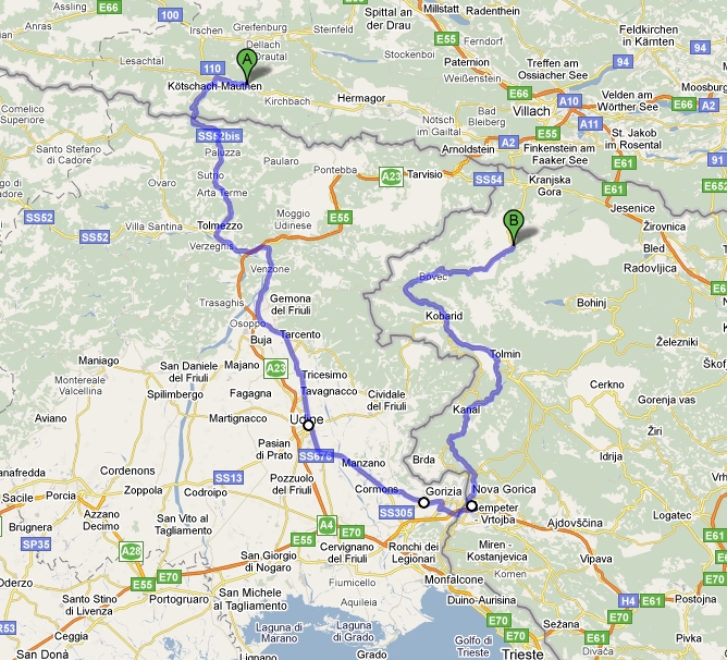 8den_LEIFLING-TRENTA_250km.jpg - podrobná mapa: http://maps.google.com/maps?f=d&source=s_d&saddr=Dellach,+%C3%96sterreich&daddr=46.06275,13.242645+to:Via+Nazionale%2FSS56+to:Silnice+103+to:Trenta,+Bovec,+Slovinsko&hl=cs&geocode=FTUAyAId-ZPHACmf_kzAcf95RzHAFuYtV5cABA%3B%3BFQrmvAIdrmnOAA%3BFUrOvAIdYD3QAA%3BFcm4wwIdmtXRACmRVzO0gGF6RzFQtarOHvgACg&mra=dvme&mrcr=0&mrsp=1&sz=10&via=1,2,3&dirflg=t&sll=45.952104,13.482971&sspn=0.618706,1.352692&ie=UTF8&ll=46.269139,13.29071&spn=1.230317,3.751831&z=9